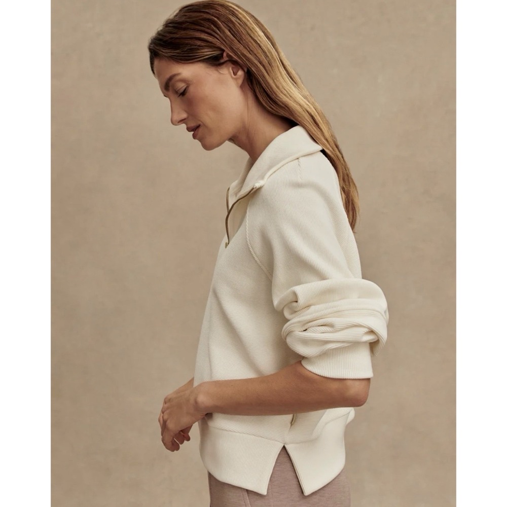 Varley Milano Half Zip Sweat Ivory Ottoman Rib Knit Pullover Women's L - Picture 11 of 11